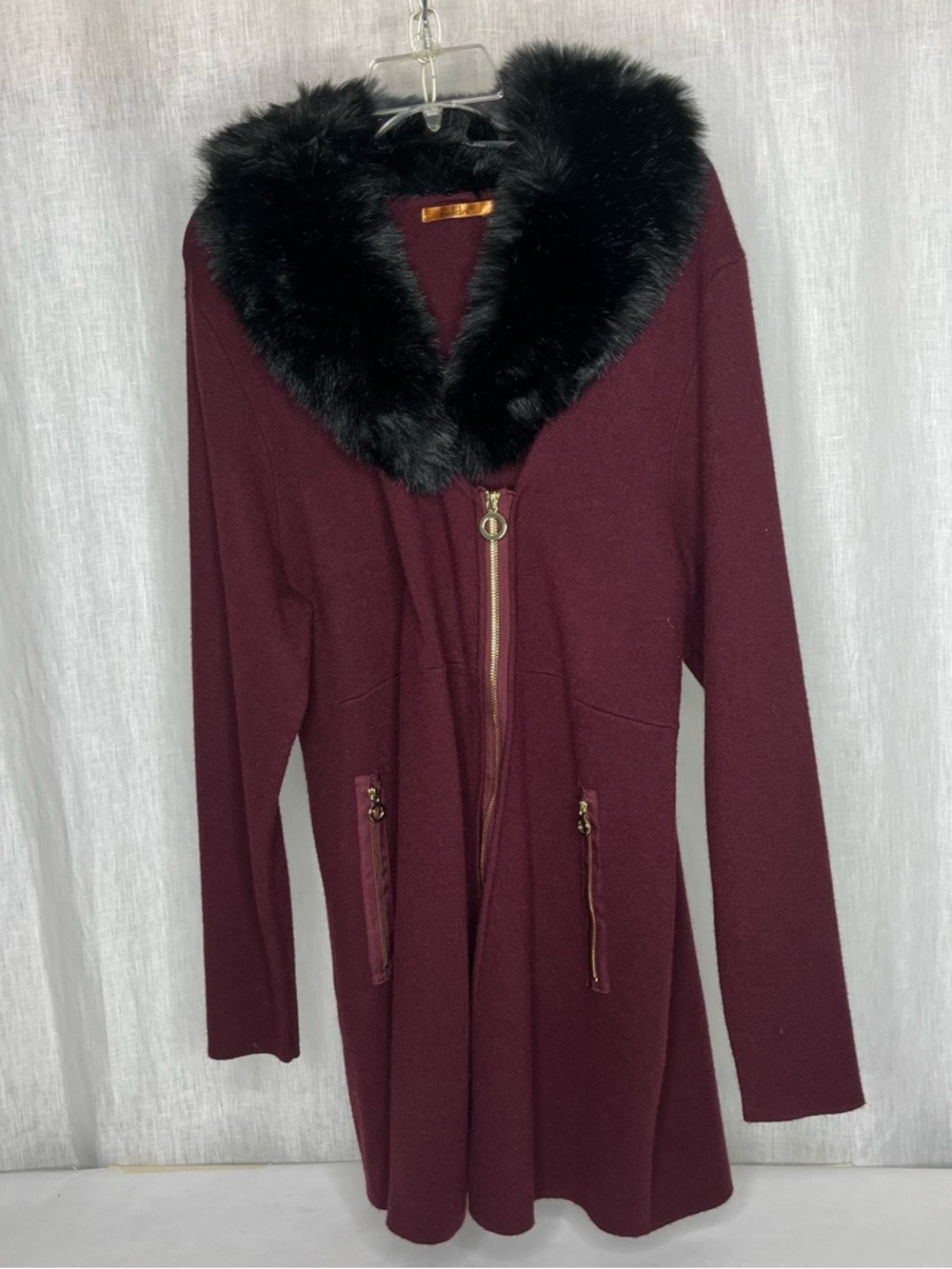 Belldidi Maroon faux fur coat